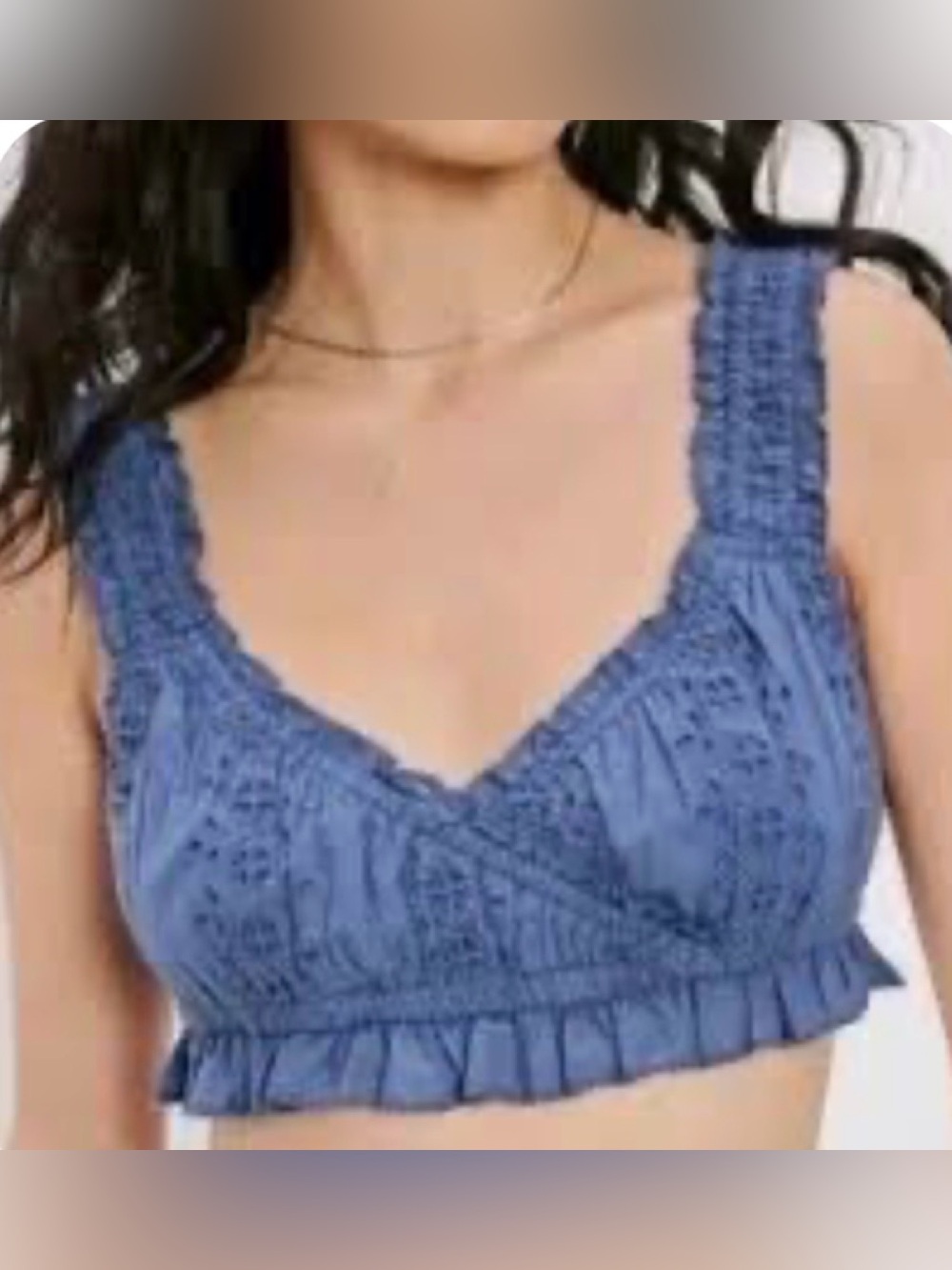NWOT American Eagle Outfitters Blue Smocked Eyelet Crop Top Small